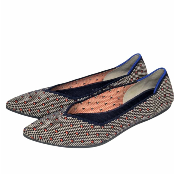 Rothy's Shoes - Rothy's The Point Coral Navy Dot Flats Women's Size 8.5 Limited Edition Orange